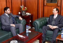 Secretary Senate, Muhammad Qasim Samad Khan exchanging views with Abdulhafith R.J. Almubarki, counselor (acting charge d’ affaires) of Libya at Parliament House
