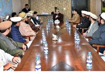 Acting Chairman Senate, Senator Mirza Muhammad Afridi exchanging views with a tribal delegation led by Ex-Senator Aurangzeb Khan at Parliament House
