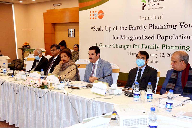 Mr. Faisal Karim Kundi, SAPM/MoS for Poverty Alleviation and Social Safety PA&SS addressing a Seminar to Scale up Family Planning organized by Population Council