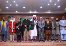 Director General Cultural Center of Islamic Republic of Iran Peshawar Mr. Mehran Eskandarian and Special Assistant to the CM on Minorities Affairs Wazir Zada in a group photo with other religious scholar during one day conference on Interfaith harmony at Khana-e-Farhang Iran on last night