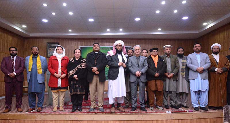 Director General Cultural Center of Islamic Republic of Iran Peshawar Mr. Mehran Eskandarian and Special Assistant to the CM on Minorities Affairs Wazir Zada in a group photo with other religious scholar during one day conference on Interfaith harmony at Khana-e-Farhang Iran on last night