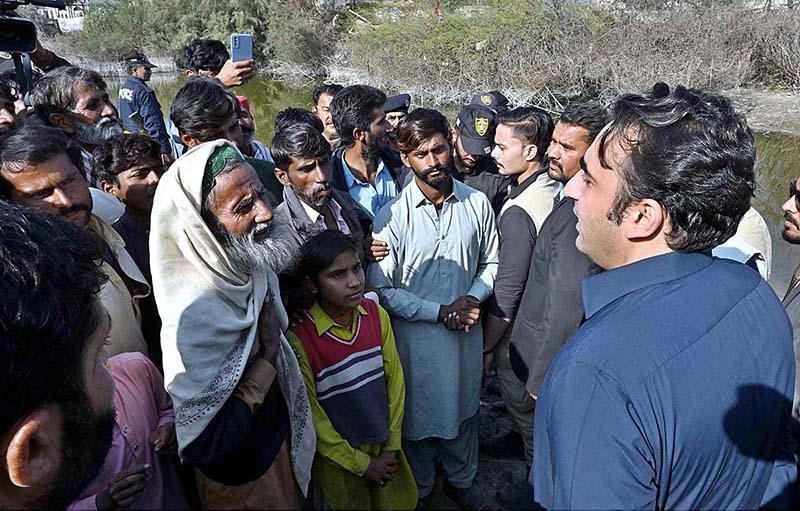 Chairman Pakistan People's Party and Foreign Minister Bilawal Bhutto Zardari visiting the flood affected area of Sita Village near Dadu