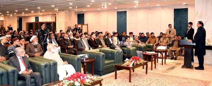 Speaker National Assembly Raja Pervez Ashraf addressing the notables of his constituency regarding establishment of Sub-Campus of university of Punjab, Gujjar Khan at Parliament House