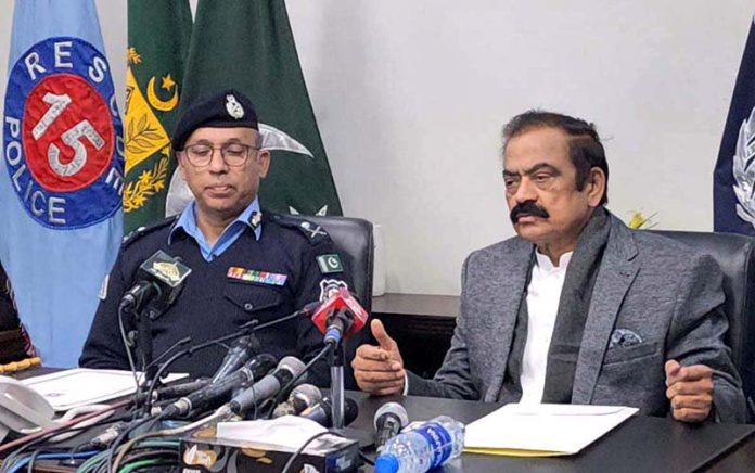 Federal Minister for Interior Rana Sana Ullah along with IG Islamabad Dr. Akbar Nasir Khan addressing a Press Conference.