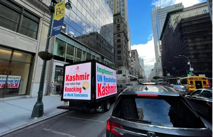 Digital advertising trucks flash Kashmir freedom messages In New York, Washington