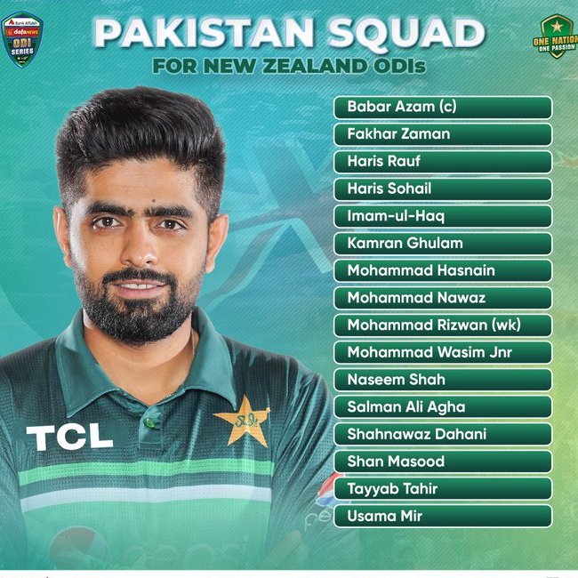 Pakistan name 16-player squad for New Zealand ODIs