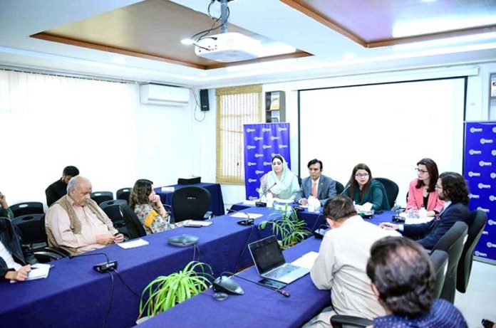 Special Assistant to the Prime Minister on Youth Affairs Shaza Fatima Khawaja while attending an event on “DigitalAll: Innovation and Technology for Gender Equality''