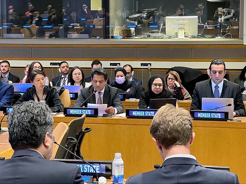 Ambassador Aamir Khan, Deputy Permanent Representative of Pakistan to the UN speaking during the informal briefing by USG Ms. Melissa Fleming to Col Member States