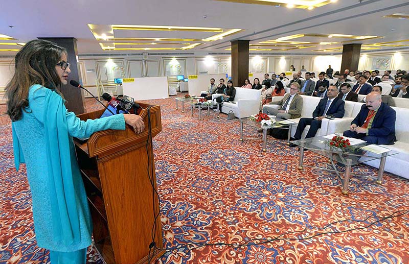 Federal Minister for Climate Change Sherry Rehman addressing the National Level Simulation Exercise inaugural session
