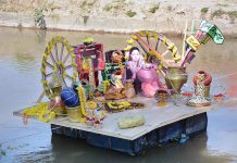 A view of Rakh Branch Canal decorated with floats and models in connection with Jashan e Baharan celebrations organized by the district administration