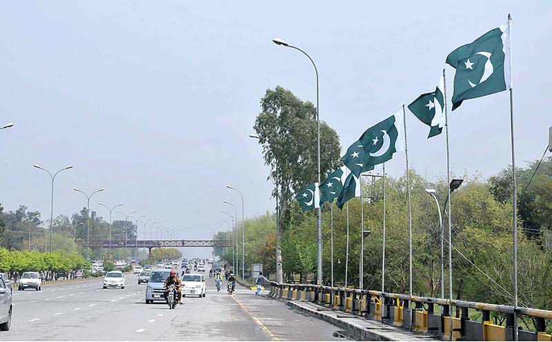 Flags being displayed at Srinagar Highway in connection with 23 March