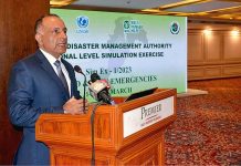 Chairman NDMA Lt. General Inam Haider Malik addressing the National Level Simulation Exercise inaugural session
