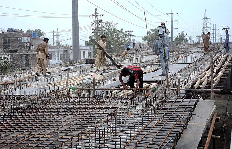 Laborers busy in construction work of road during development work in Provincial Capital.
