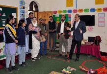 Chief Secretary Gilgit-Baltistan Mohyuddin Ahmad Wani being briefed the officials during his visit to Hasigawah Memorial Public School