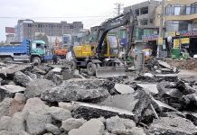 Heavy machinery is being used during construction work of IJP Road as development work in the city