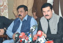 Minister of State for Poverty Alleviation and Social Safety, Faisal Karim Kundi addressing a press conference at Press Club