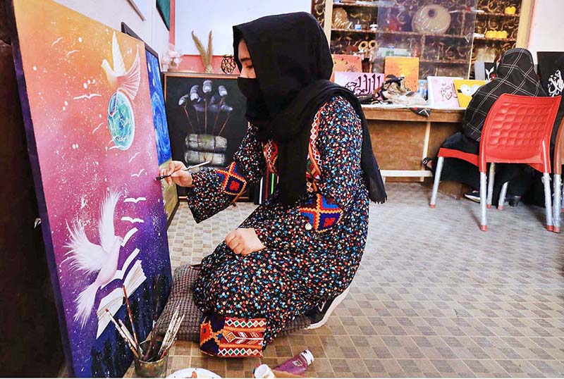 Students painting art in a class at Sana Skill Academy Centre at the Board Tajabad area