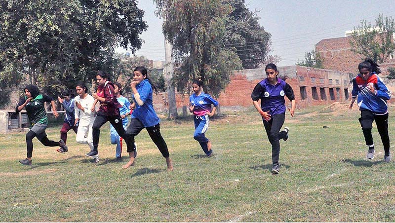 Students are participating in different games during Inter-Collegiate Athletics Competition organized by Sargodha Board