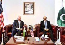 Ambassador Masood Khan during a meeting with Michael K. McGovern, Chair International PolioPlus Committee, at Embassy of Pakistan