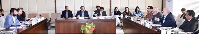 Senator Hidayat Ullah, chairman Senate standing committee on Aviation presiding over a meeting of the committee at Parliament House