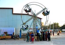 Children are enjoying the swing at Latifabad