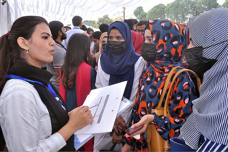 Students being briefed about jobs during University of Sargodha Job Fair Floor Plan organized by University of Sargodha