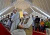 A large number of faithful offering Namaz-e-Jumma (Friday Prayer) at Faisal Masjid during Holy fasting month of Ramzan.