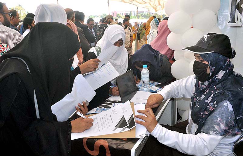 Students being briefed about jobs during University of Sargodha Job Fair Floor Plan organized by University of Sargodha