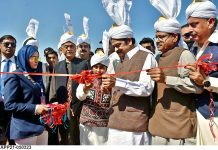 Interior Minister Rana Sana Ullah Khan cutting ribbon to inaugurate tent pegging championship at Sports Ground of University of Agriculture Faisalabad (UAF) in connection with Spring Festival celebrations