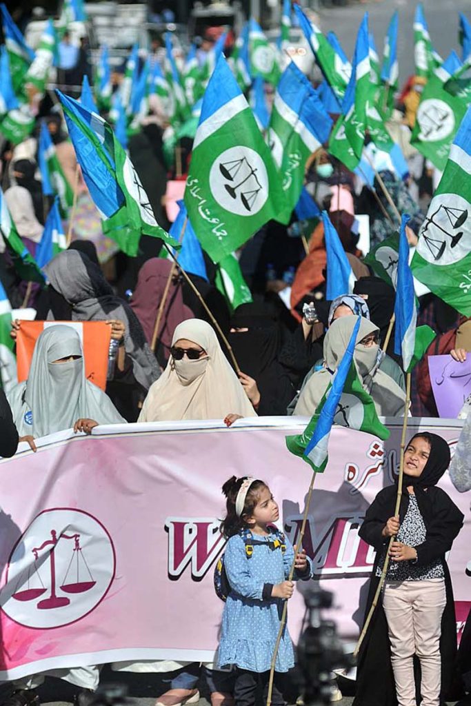 Women participated in rally organized by “Jamat-e-Islami Women Wing” in connection with World Women’s Day at Jinnah Avenue