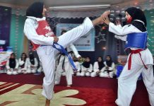 Martial arts female students are showing their skills on the occasion of 10th annual results Khabib Girls' School and College Srgodha