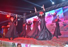 Folk Dance (Jhoomar) presented by artists at Bagh e Jinnah (Jinnah Garden) decorated with lighting in connection with Jashan e Baharan celebrations organized bythe district administration