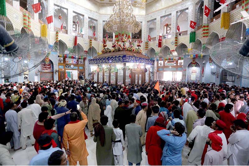 A large number of devotees attending 771st Urs celebration at shrine of Hazrat lal Shahbaz Qalandar