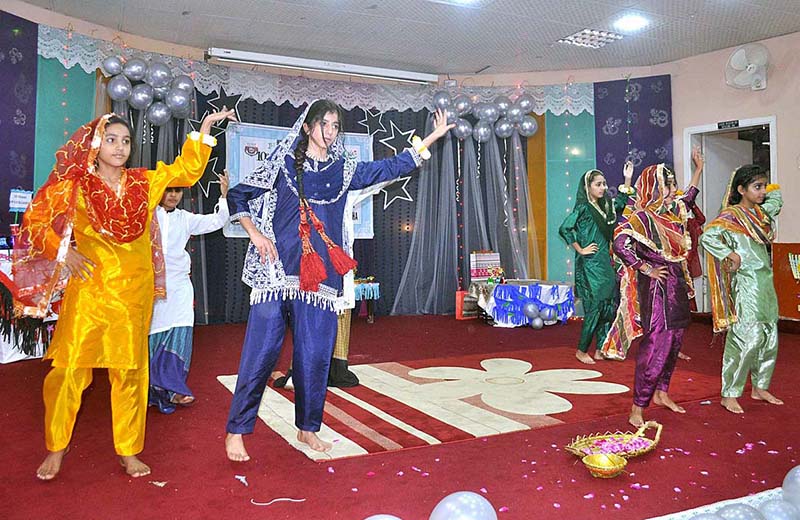 <em>Martial arts female students are showing their skills on the occasion of 10th annual results Khabib Girls' School and College Srgodha</em>