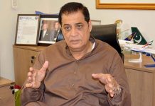 Chairman AirSial Fazal Jilani speaks during an interview with APP, regarding Lahore-Jeddah flight operations at AirSial Office (Match picture with APP Interview slugged “AirSial started four weekly flights from Lahore-Jeddah”) already been released