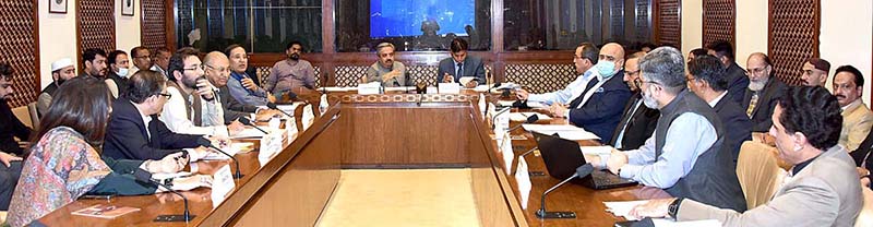 Senator Hidayat Ullah, Chairman Senate standing committee on Aviation presiding over a meeting of the committee at Parliament House.