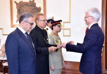 The Non-Resident Ambassador-Designate of Lithuania to Pakistan Ricardas Degutis presenting his credentials to President Dr. Arif Alvi at Aiwan-e-Sadr