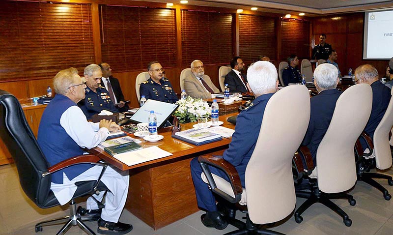 President of the Islamic Republic of Pakistan Dr. Arif Alvi chairing first meeting of Air War College Institute Senate at AWCI, PAF Base Faisal