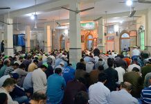 People offering first Namaz-e-Jumma at Local Mosque during Holy Fasting Month of Ramzan ul Mubarak