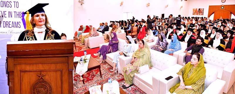 First Lady Begum Samina Alvi addressing the 30th Convocation of the Fazaia Bilquis College of Education for Women Pakistan Air Force (PAF) Nur Khan, in Rawalpindi