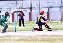 A view of cricket match played between state bank of Pakistan and Bank Al Habib during 17th governor cup inter banks cricket tournament organized by state bank of Pakistan and Multan bankers club at sports ground
