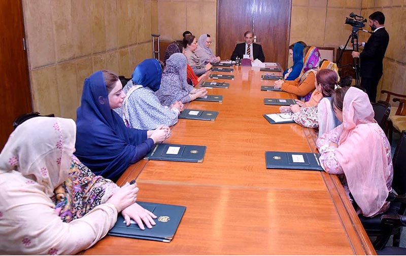 A delegation of women Parliamentarians of PML (N) calls on Prime Minister Muhammad Shehbaz Sharif.