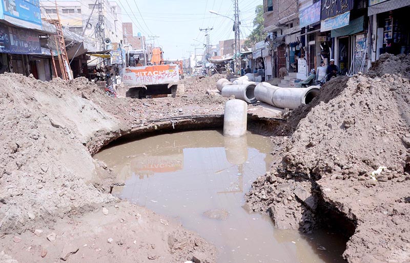 Construction work of sewerage line in process during development work in the city near Chungi no 09
