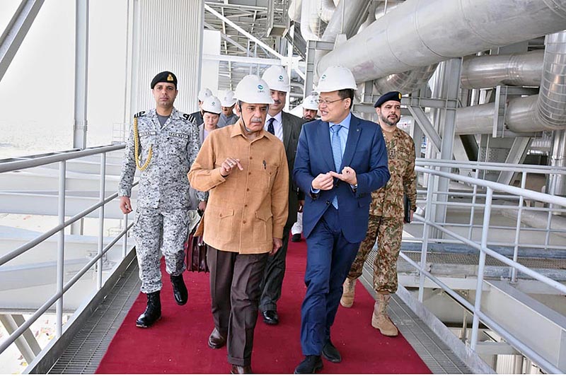 Prime Minister Muhammad Shehbaz Sharif visiting Shanghai Electric Power Plant site. Prime Minister was briefed about the boilers, cooling towers and supply chain of coal form the Thar Block 1 mine in Thar