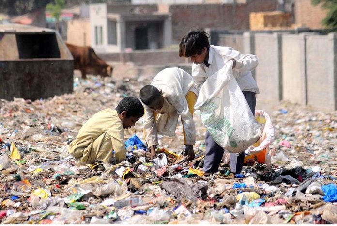 Gypsy children searching for valuable stuff from the heap of garbage