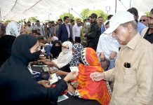 Prime Minister Muhammad Shehbaz Sharif visiting free flour distribution point established as part of Prime Minister’s Ramzan Relief Package for deserving families
