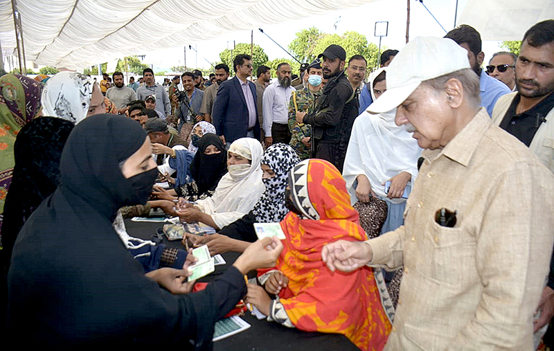 Prime Minister Muhammad Shehbaz Sharif visiting free flour distribution point established as part of Prime Minister’s Ramzan Relief Package for deserving families