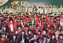 Punjab Governor, Baligh Ur Rehman in a group photo with successful students at the 13th Convocation of University of Lahore