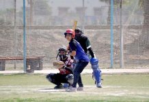 Players in action at All Pakistan Universities Baseball Championship during Higher Education Commission Sports Gala organised by University of Sargodha