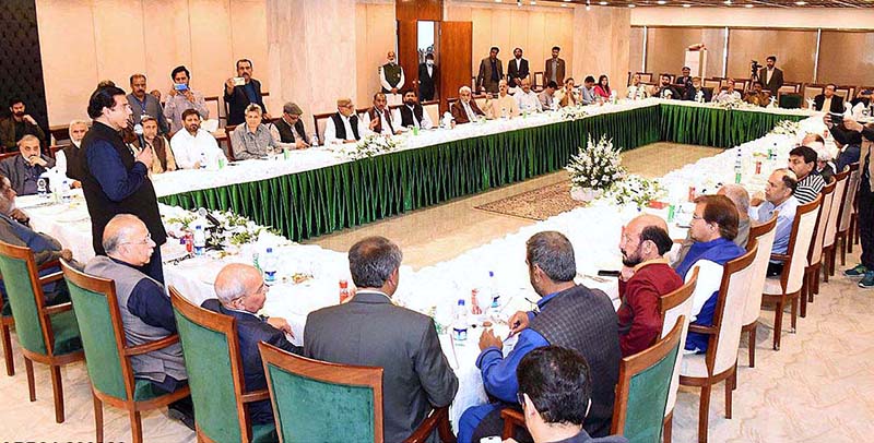 Speaker National Assembly Raja Pervez Ashraf addressing the Senior Journalists & Anchorpersons of Pakistan Federal Union of Journalists at Parliament House